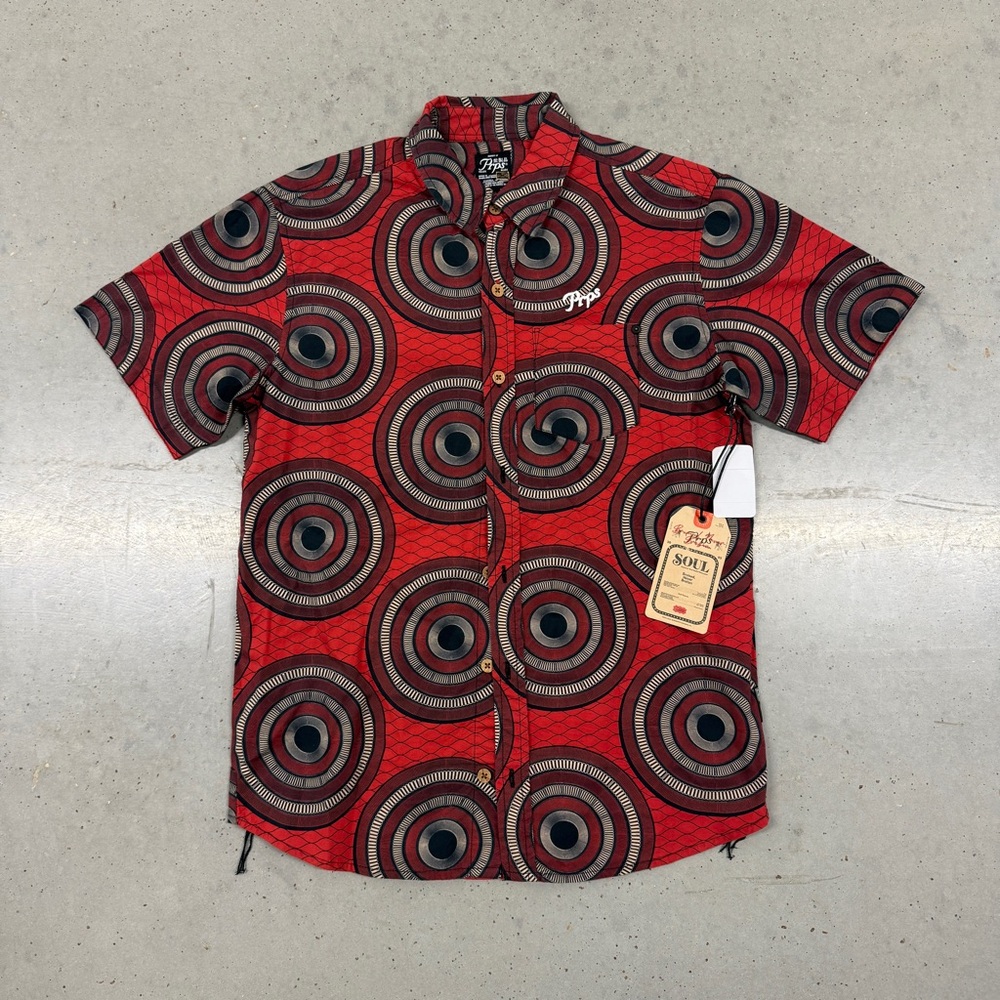 PRPS Red Tribal Design Short Sleeve Button-Up Shirt